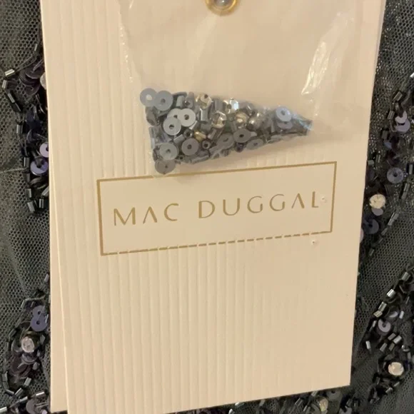 Mac Duggal - Dark Gray Beaded Long Sleeve Evening Gown - Picture 4 of 8